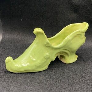 Vintage Green Ceramic Shoe Planter Mini Succulent Pot 5.5”